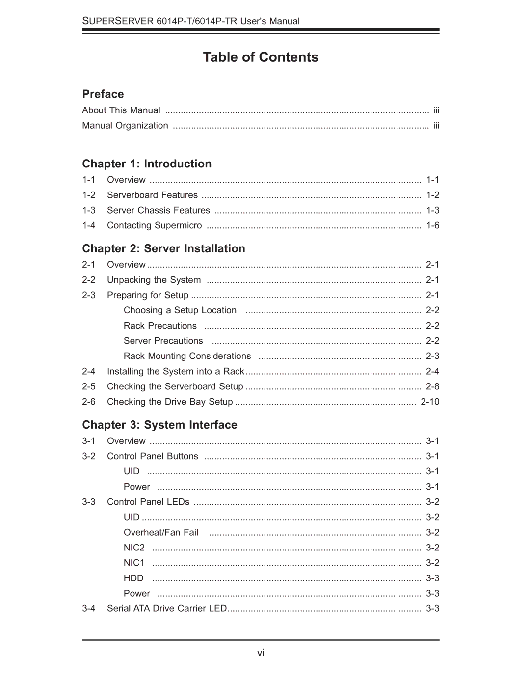 SUPER MICRO Computer 6014P-TR user manual Table of Contents 