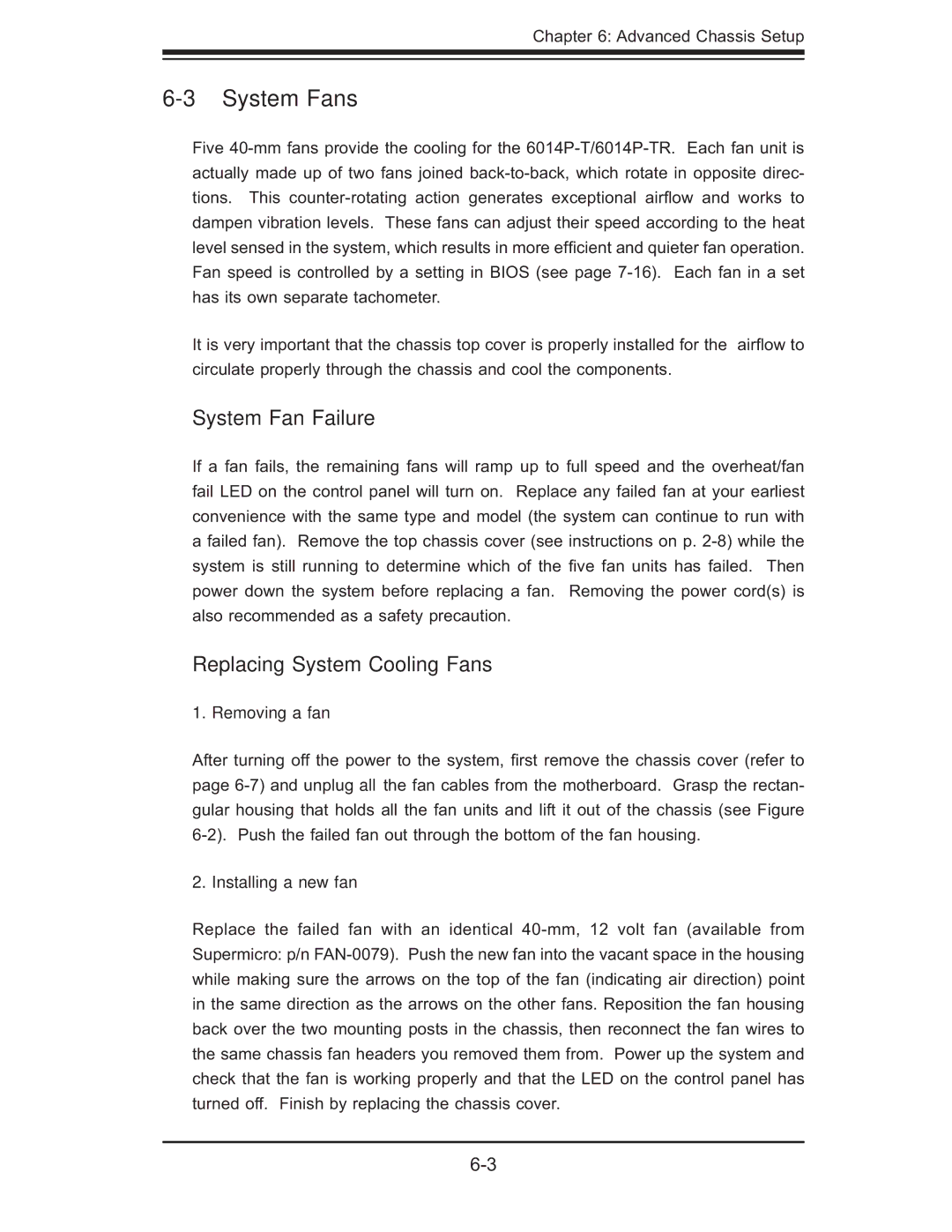 SUPER MICRO Computer 6014P-TR user manual System Fans, System Fan Failure, Replacing System Cooling Fans, Removing a fan 