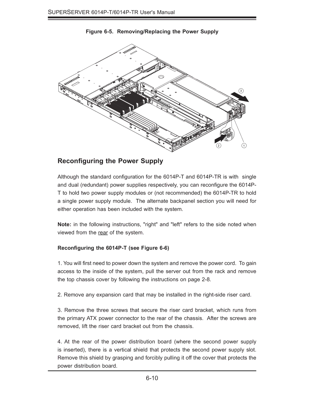 SUPER MICRO Computer 6014P-TR user manual Reconﬁguring the Power Supply, Reconﬁguring the 6014P-T see Figure 