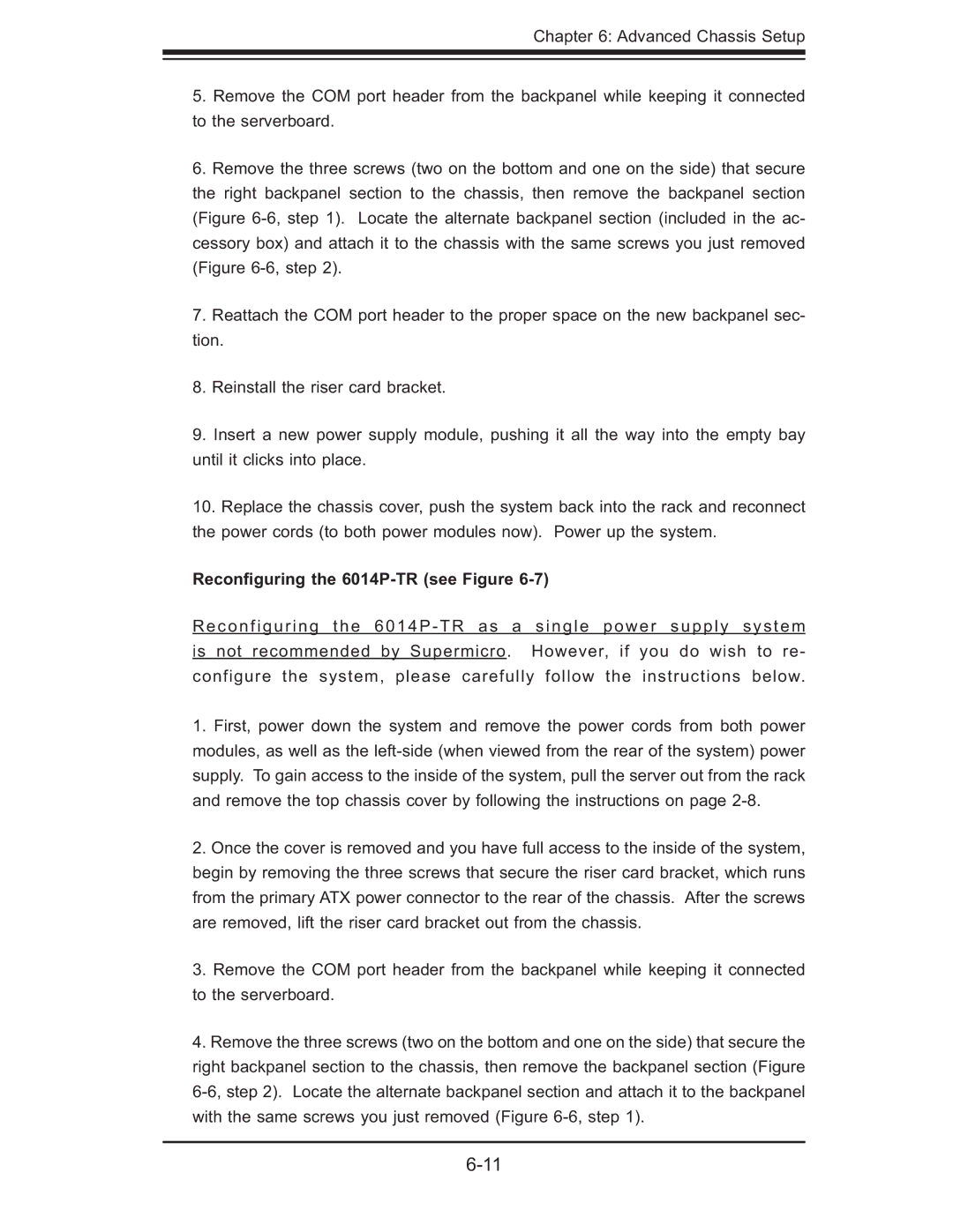 SUPER MICRO Computer user manual Reconﬁguring the 6014P-TR see Figure 