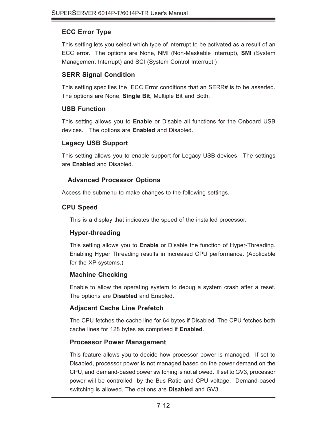 SUPER MICRO Computer 6014P-TR ECC Error Type, Serr Signal Condition, USB Function, Legacy USB Support, CPU Speed 