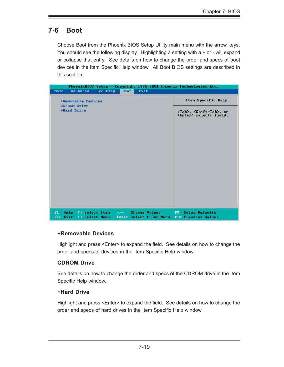 SUPER MICRO Computer 6014P-TR user manual Boot, +Removable Devices, Cdrom Drive, +Hard Drive 