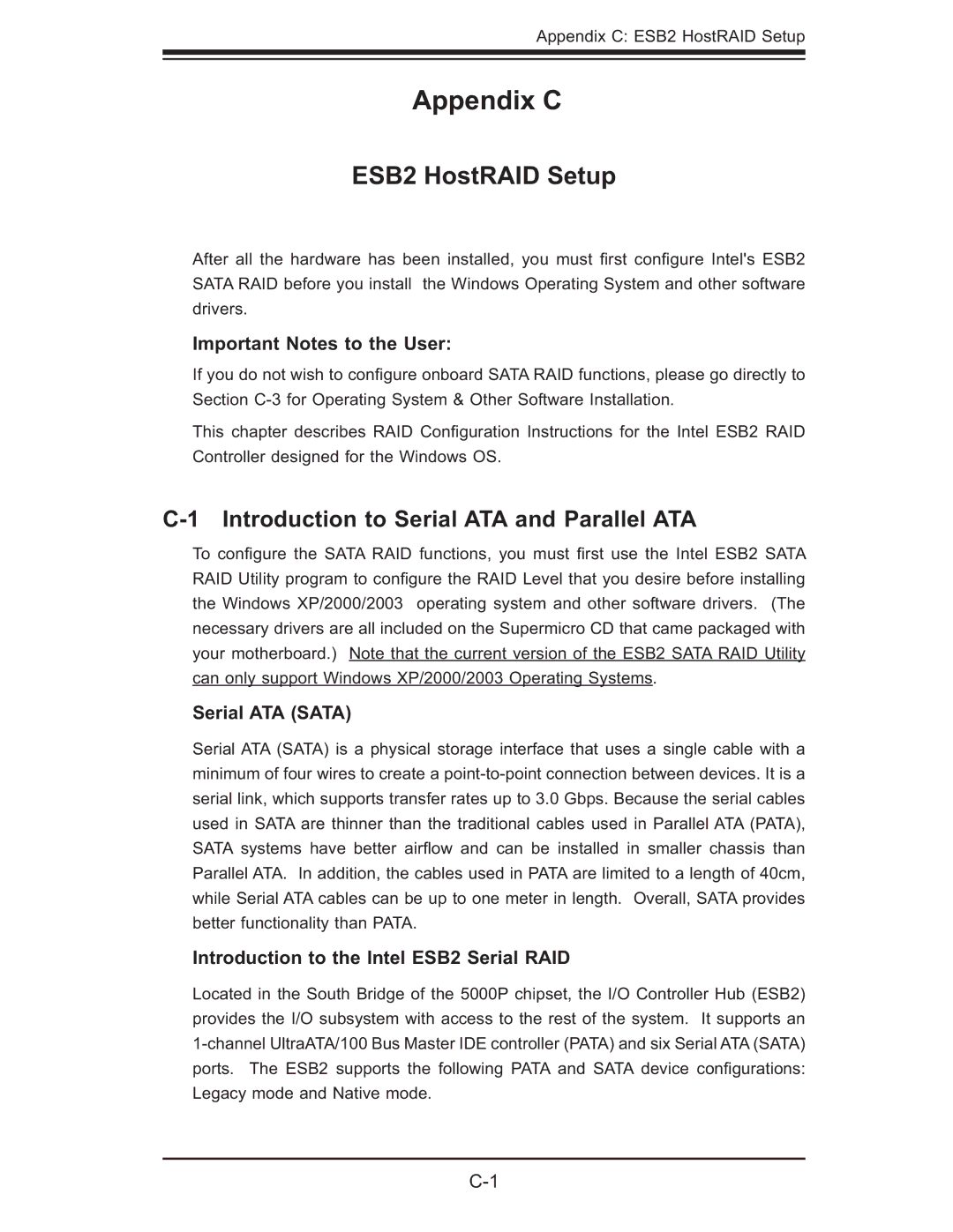 SUPER MICRO Computer 6015B-T ESB2 HostRAID Setup, Introduction to Serial ATA and Parallel ATA, Important Notes to the User 