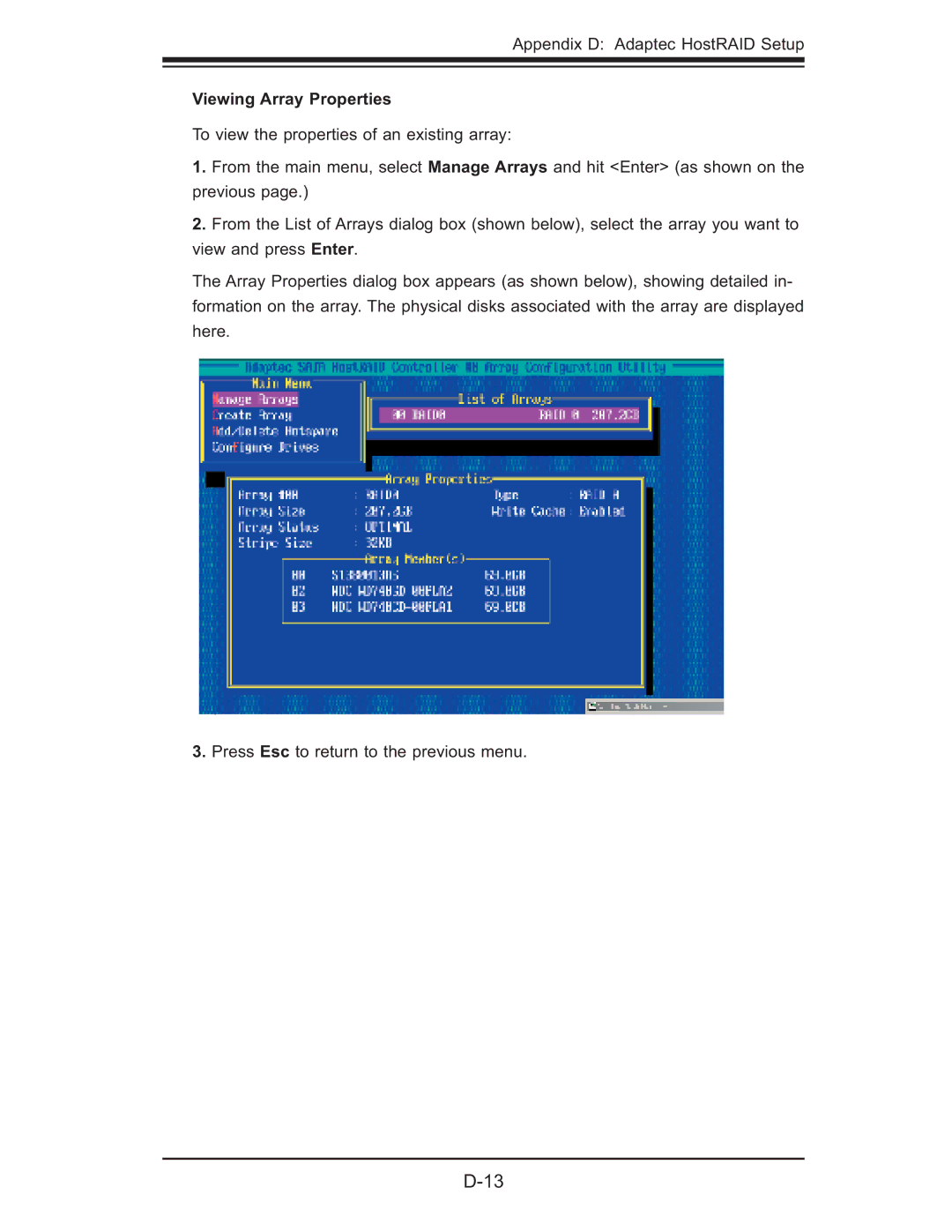 SUPER MICRO Computer 6015B-T, 6015B-3 user manual Viewing Array Properties 