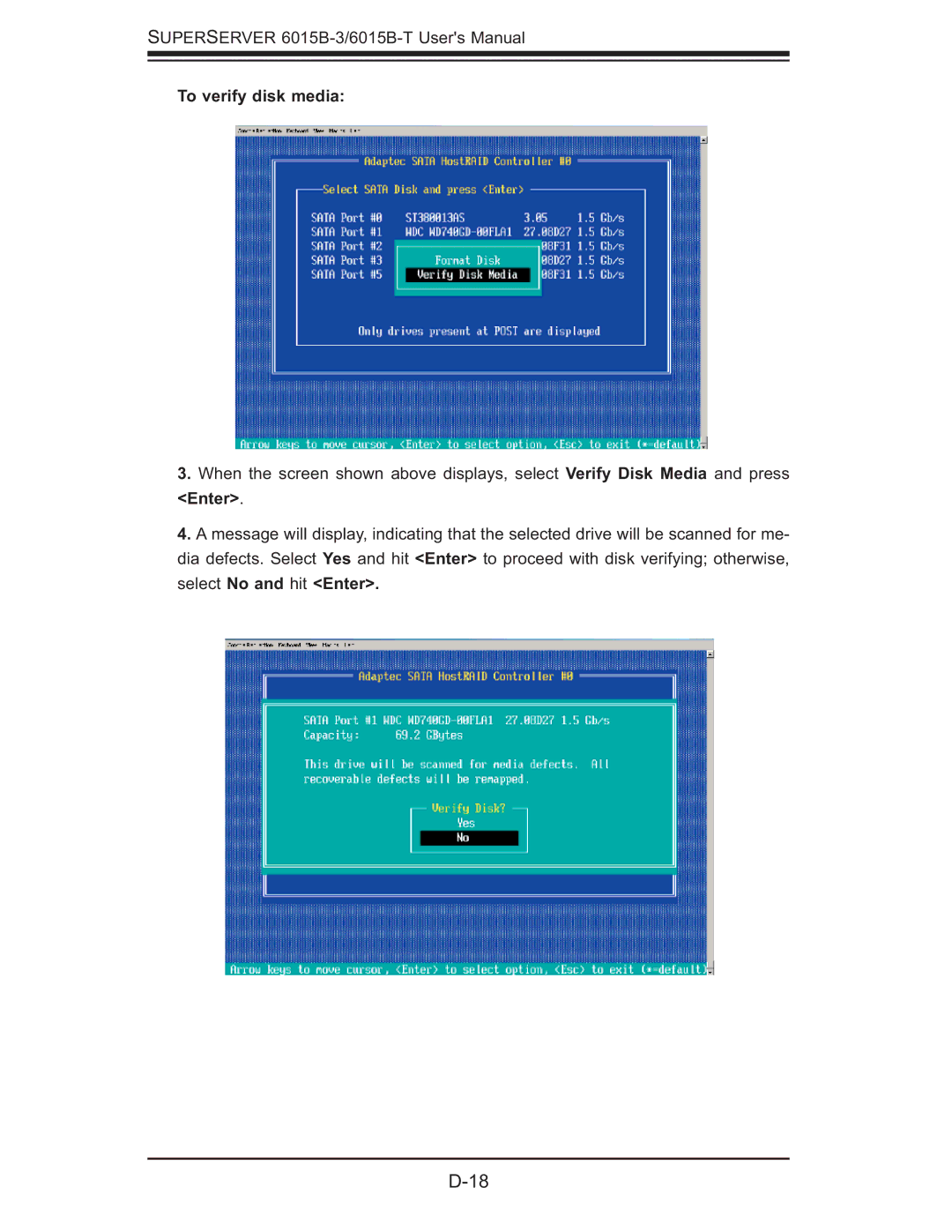 SUPER MICRO Computer 6015B-3, 6015B-T user manual To verify disk media, Enter 