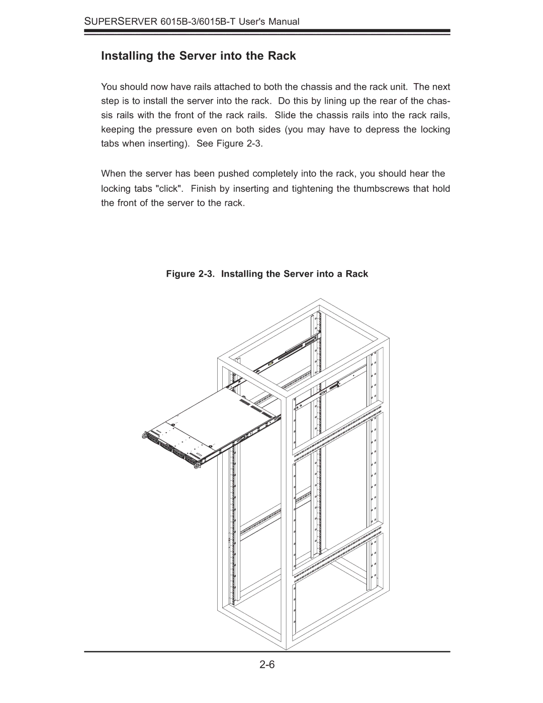 SUPER MICRO Computer 6015B-3, 6015B-T user manual Installing the Server into the Rack, Installing the Server into a Rack 