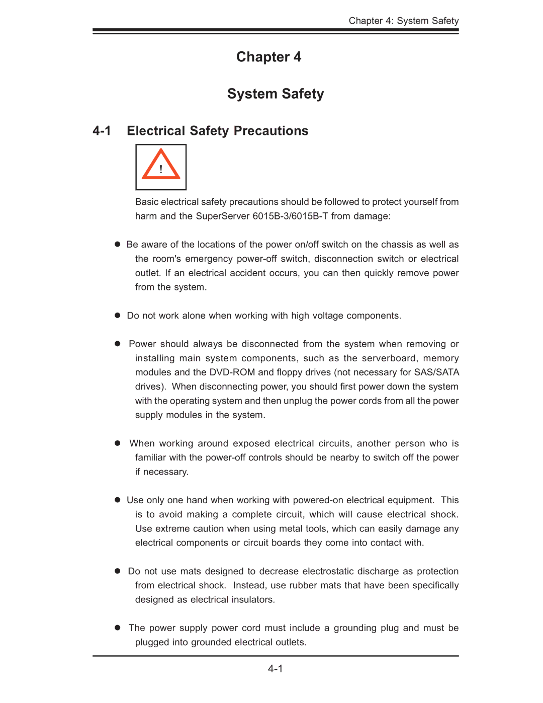 SUPER MICRO Computer 6015B-T, 6015B-3 user manual Chapter System Safety, Electrical Safety Precautions 