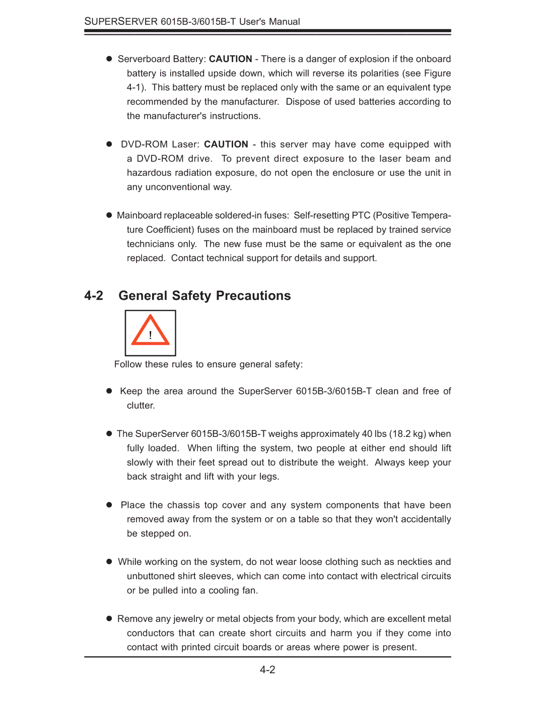 SUPER MICRO Computer 6015B-3, 6015B-T user manual General Safety Precautions 