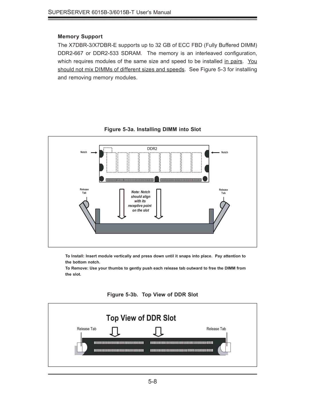 SUPER MICRO Computer 6015B-3, 6015B-T user manual Memory Support, 3a. Installing Dimm into Slot 