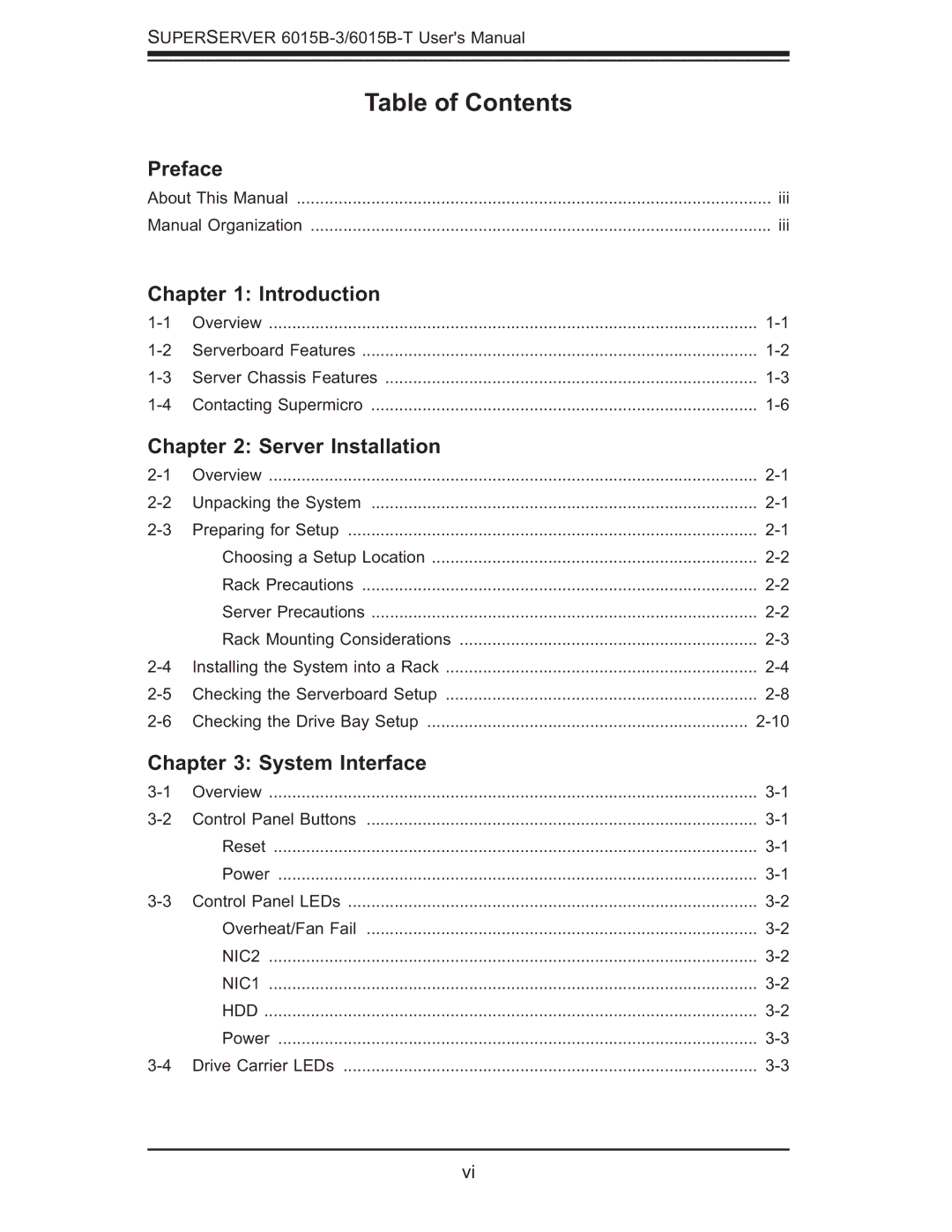 SUPER MICRO Computer 6015B-3, 6015B-T user manual Table of Contents 