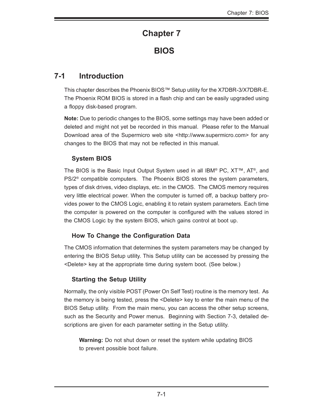 SUPER MICRO Computer 6015B-T, 6015B-3 user manual Chapter, Introduction, System Bios, How To Change the Conﬁguration Data 