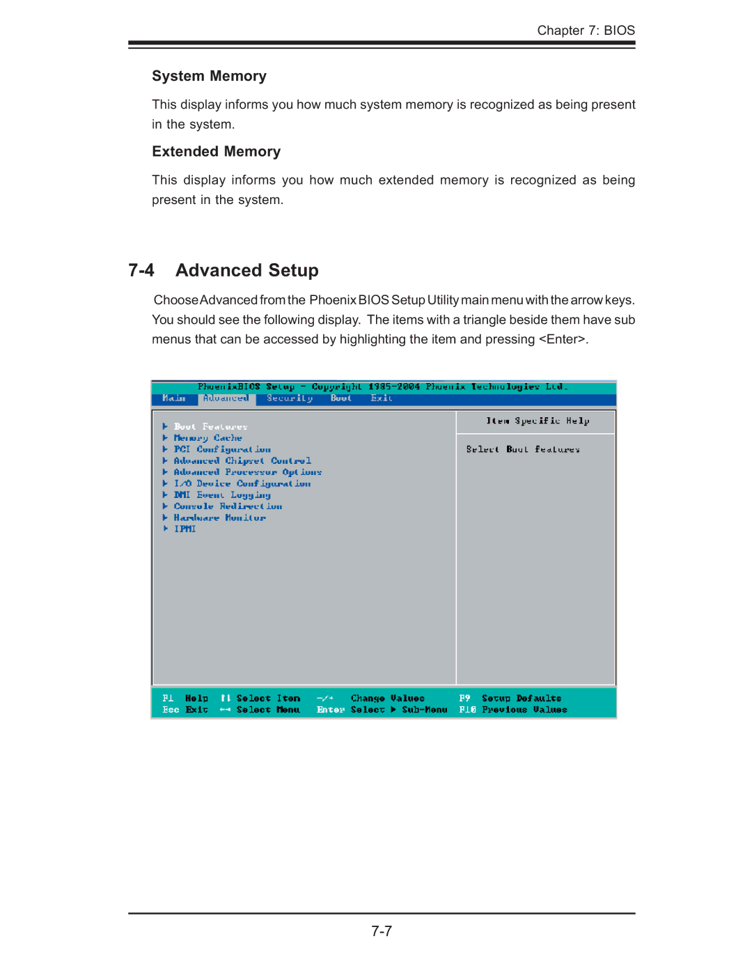 SUPER MICRO Computer 6015B-T, 6015B-3 user manual Advanced Setup, System Memory, Extended Memory 