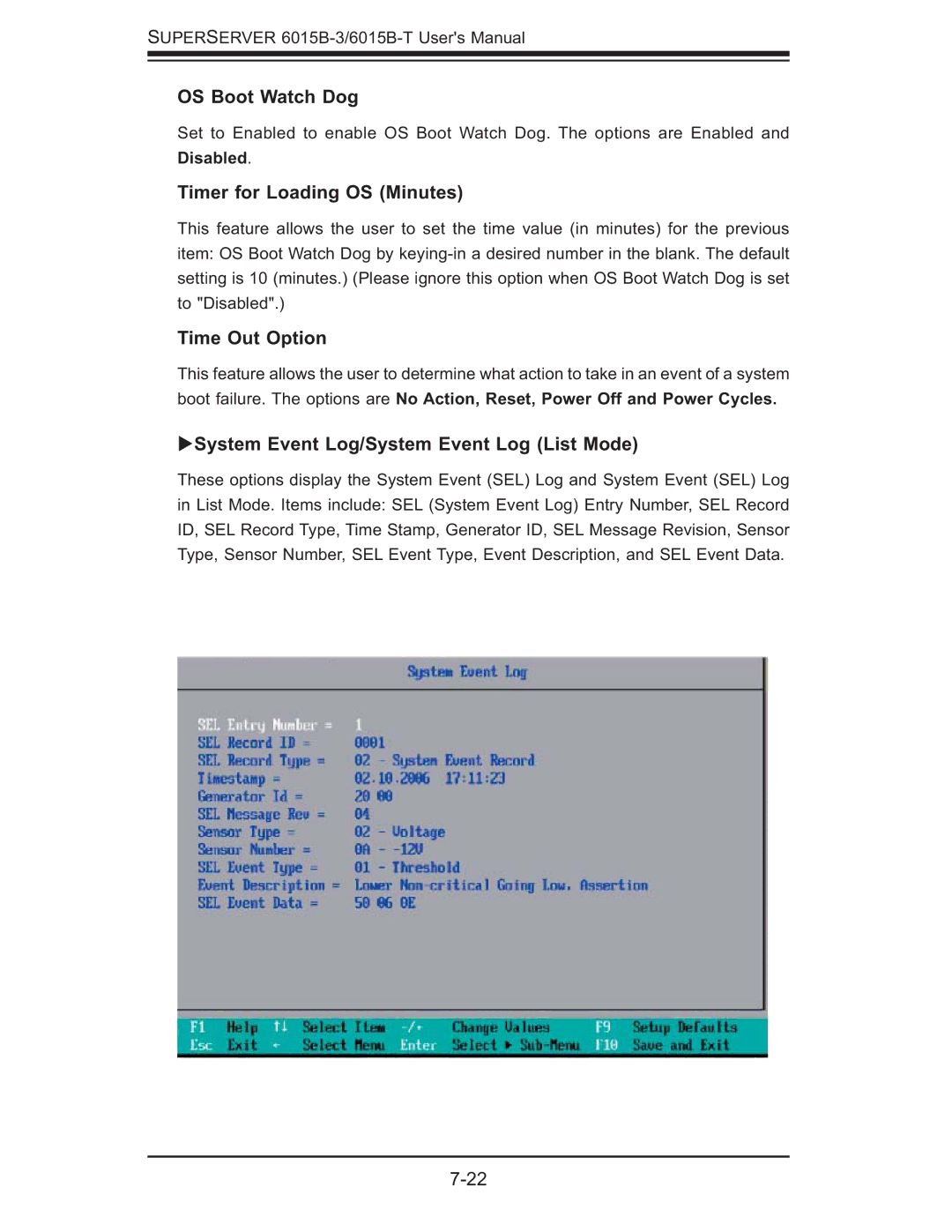 SUPER MICRO Computer 6015B-3, 6015B-T user manual OS Boot Watch Dog, Timer for Loading OS Minutes, Time Out Option 