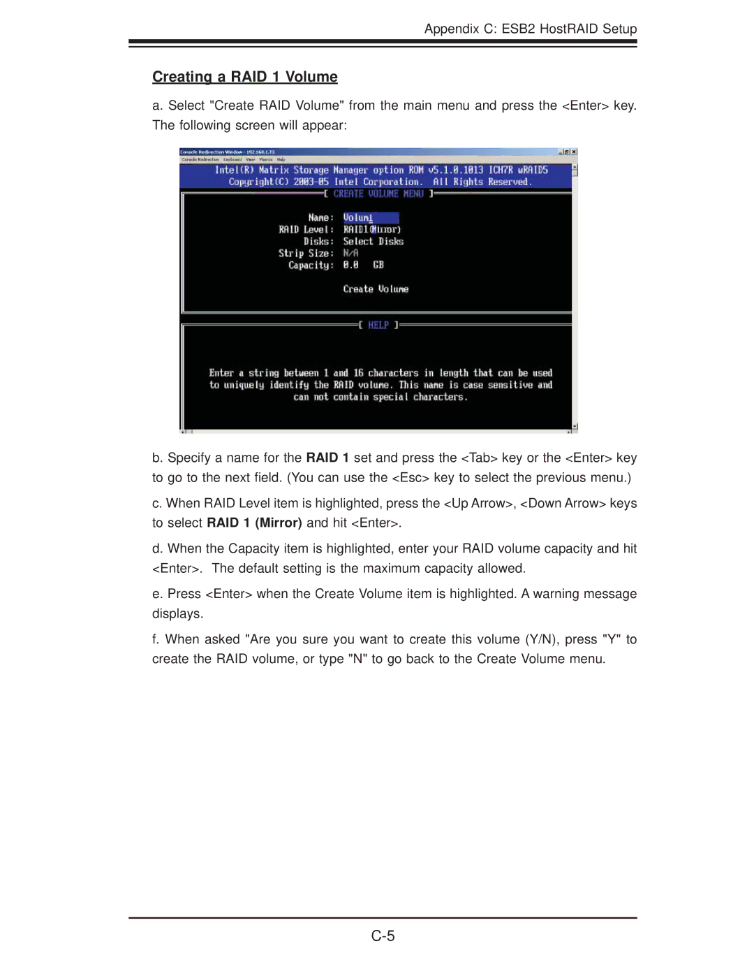 SUPER MICRO Computer 6015B-T, 6015B-3 user manual Creating a RAID 1 Volume 