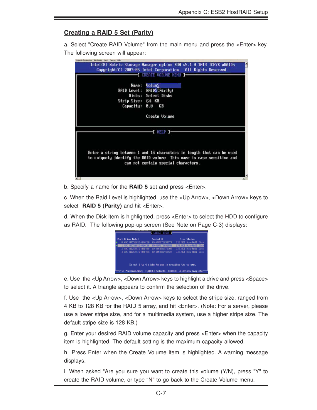 SUPER MICRO Computer 6015B-T, 6015B-3 user manual Creating a RAID 5 Set Parity 