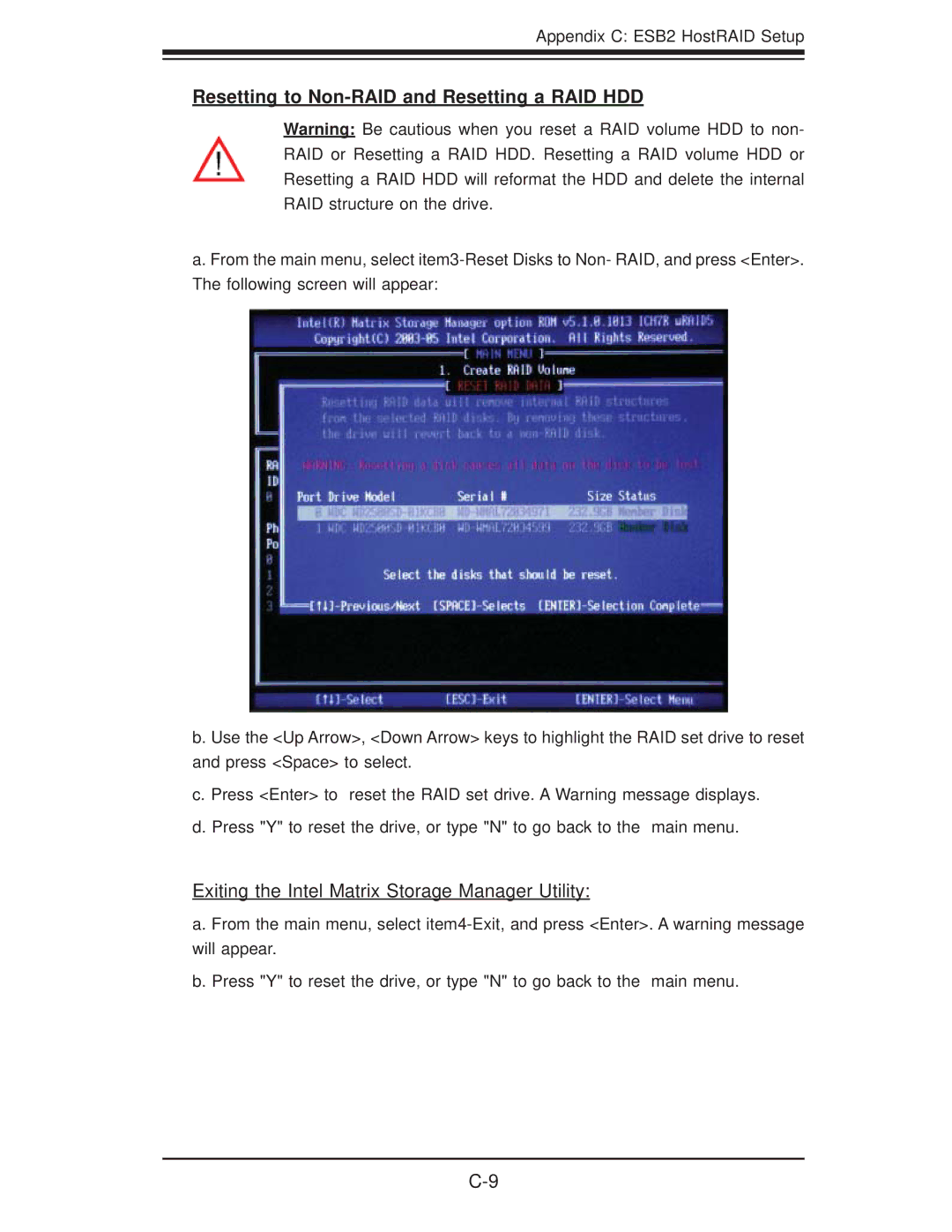 SUPER MICRO Computer 6015B-T, 6015B-3 user manual Resetting to Non-RAID and Resetting a RAID HDD 