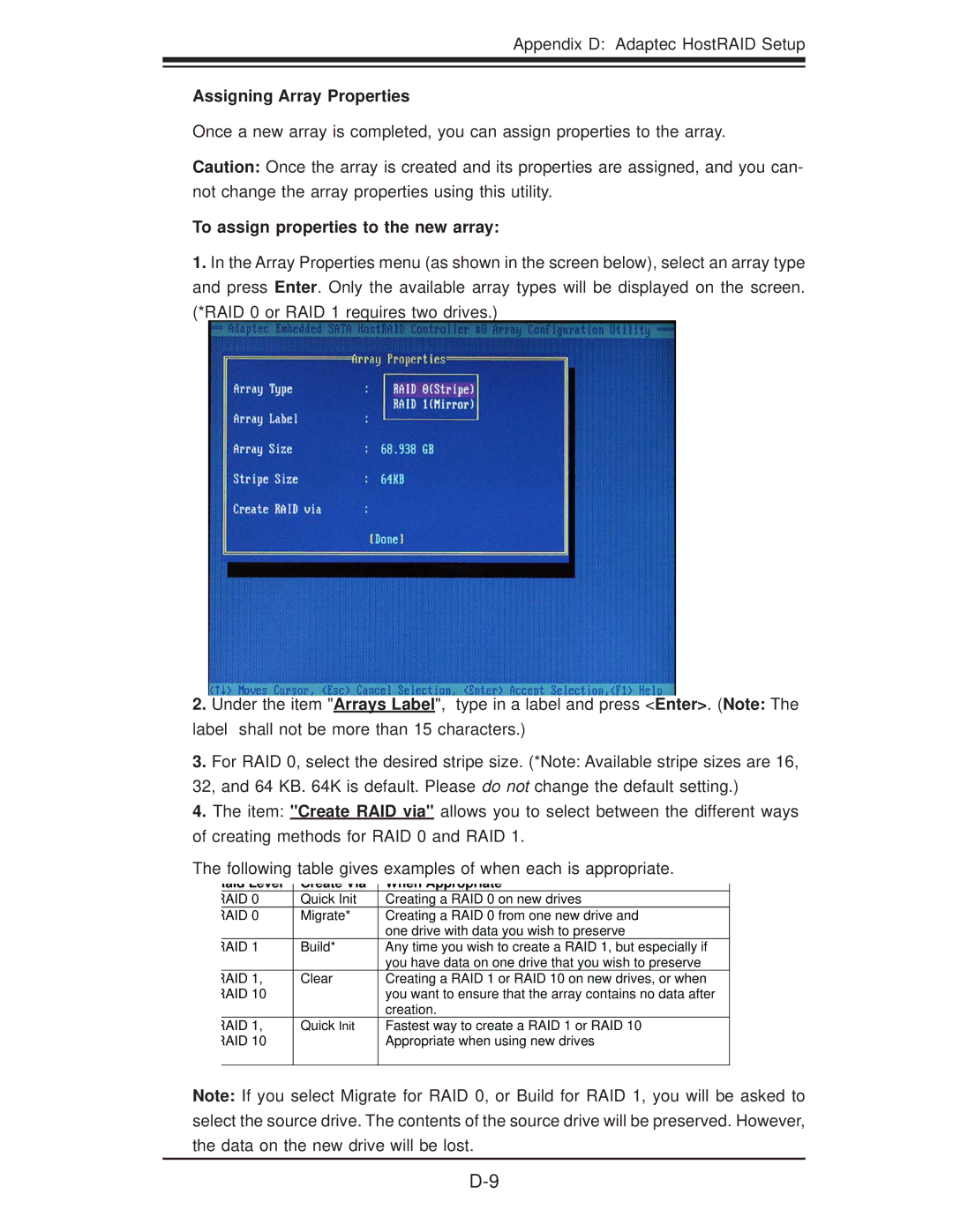 SUPER MICRO Computer 6015B-T, 6015B-3 user manual Assigning Array Properties, To assign properties to the new array 