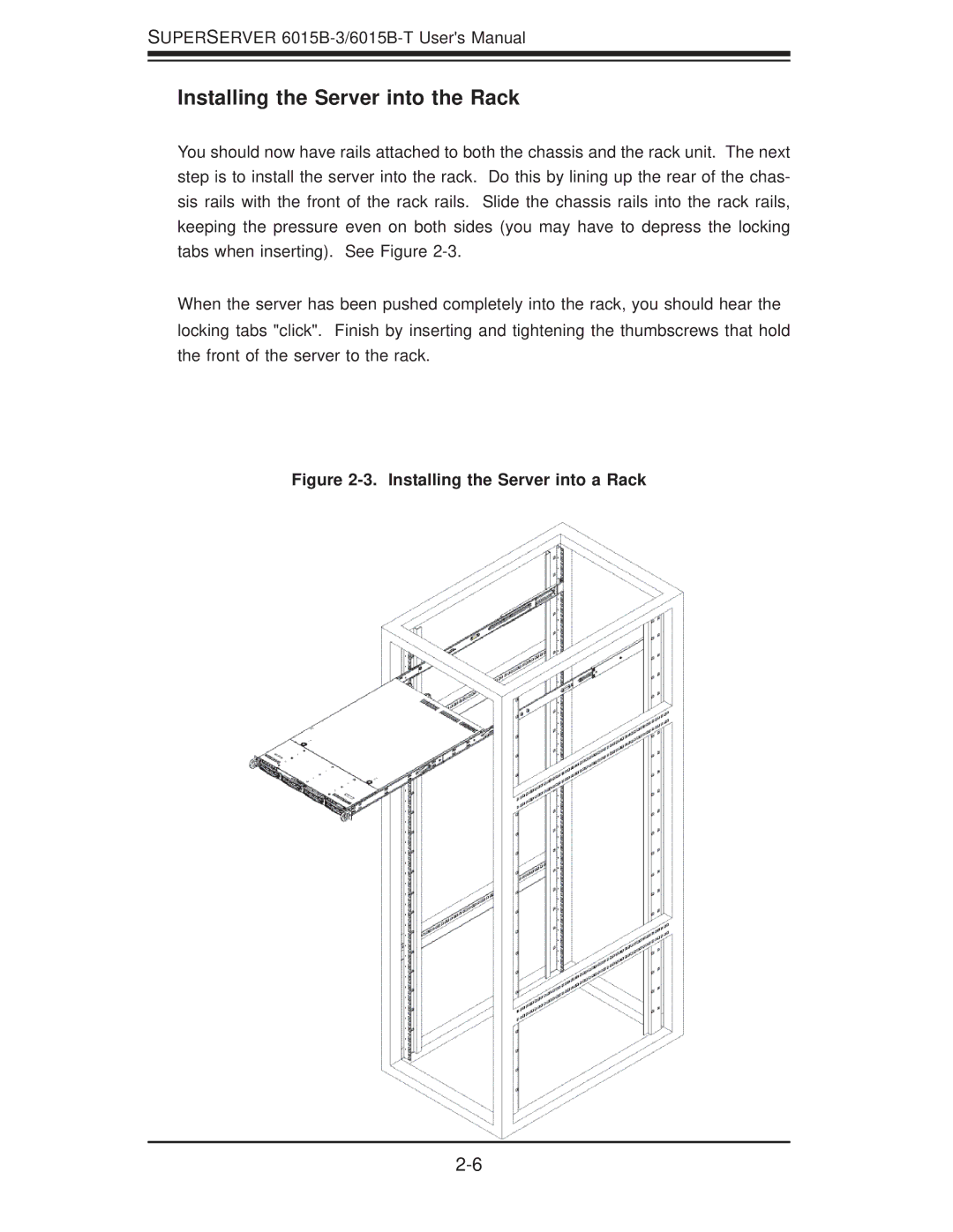 SUPER MICRO Computer 6015B-3, 6015B-T user manual Installing the Server into the Rack, Installing the Server into a Rack 