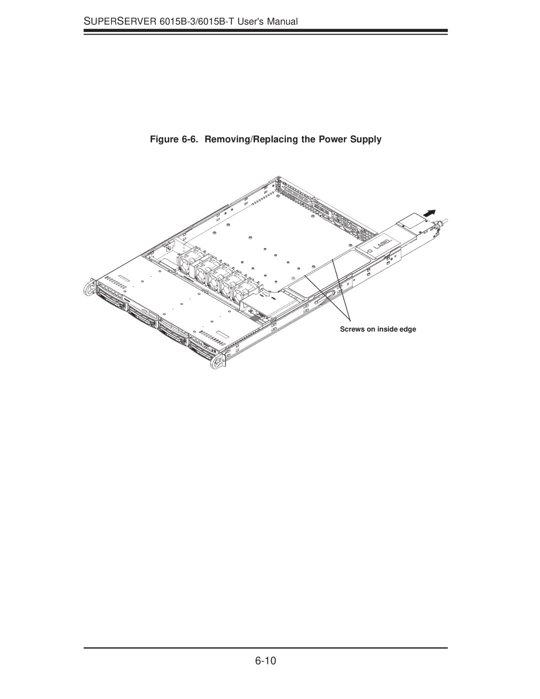 SUPER MICRO Computer 6015B-3, 6015B-T user manual Removing/Replacing the Power Supply 