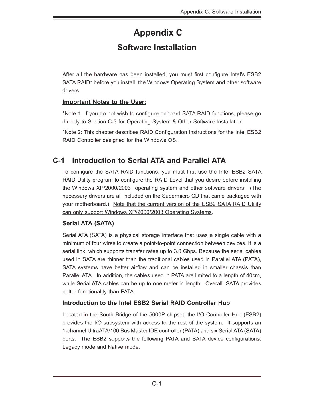 SUPER MICRO Computer 6015B-8+ manual Software Installation, Introduction to Serial ATA and Parallel ATA, Serial ATA Sata 