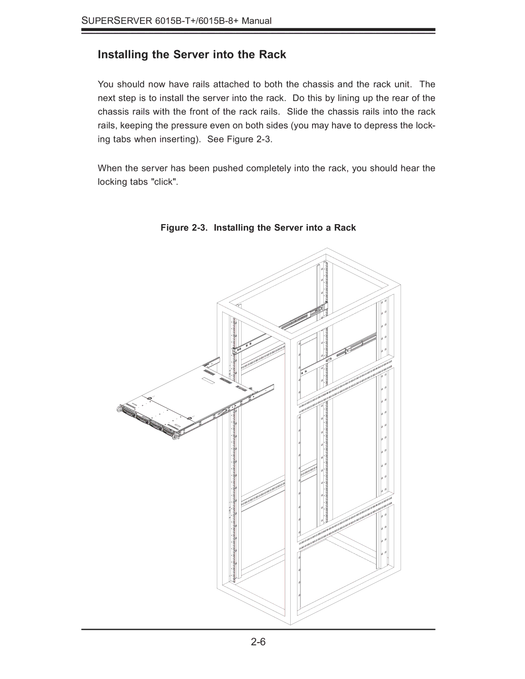 SUPER MICRO Computer 6015B-8+ manual Installing the Server into the Rack, Installing the Server into a Rack 