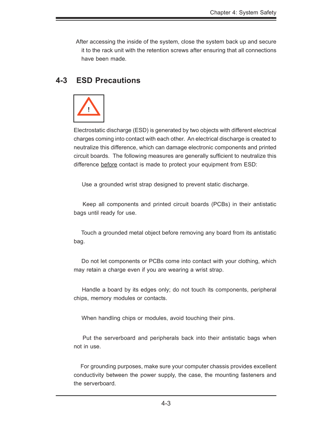 SUPER MICRO Computer 6015B-8+ manual ESD Precautions 