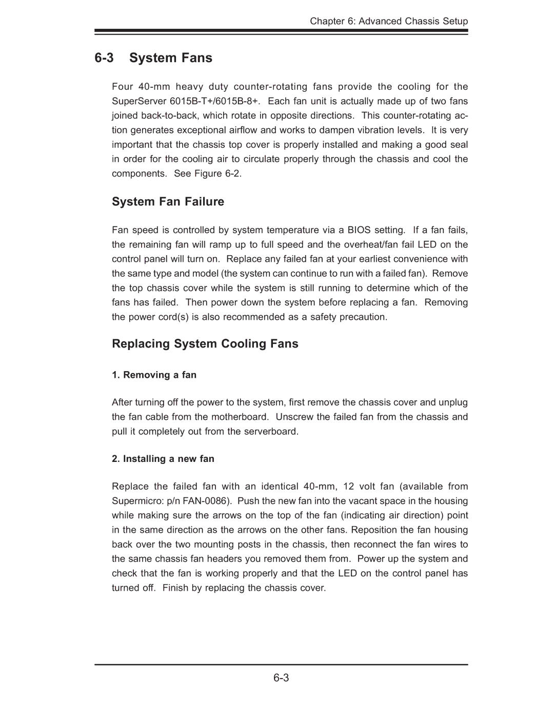 SUPER MICRO Computer 6015B-8+ manual System Fans, System Fan Failure, Replacing System Cooling Fans, Removing a fan 