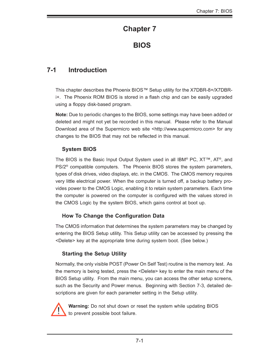 SUPER MICRO Computer 6015B-8+ manual Chapter, Introduction, System Bios, How To Change the Conﬁguration Data 