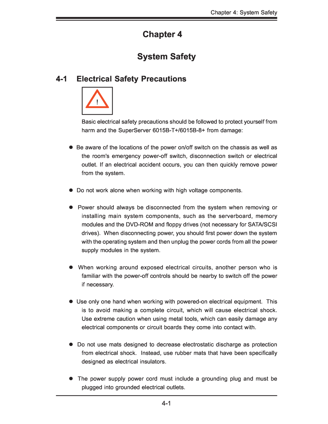 SUPER MICRO Computer 6015B-8+ manual Chapter System Safety, Electrical Safety Precautions 