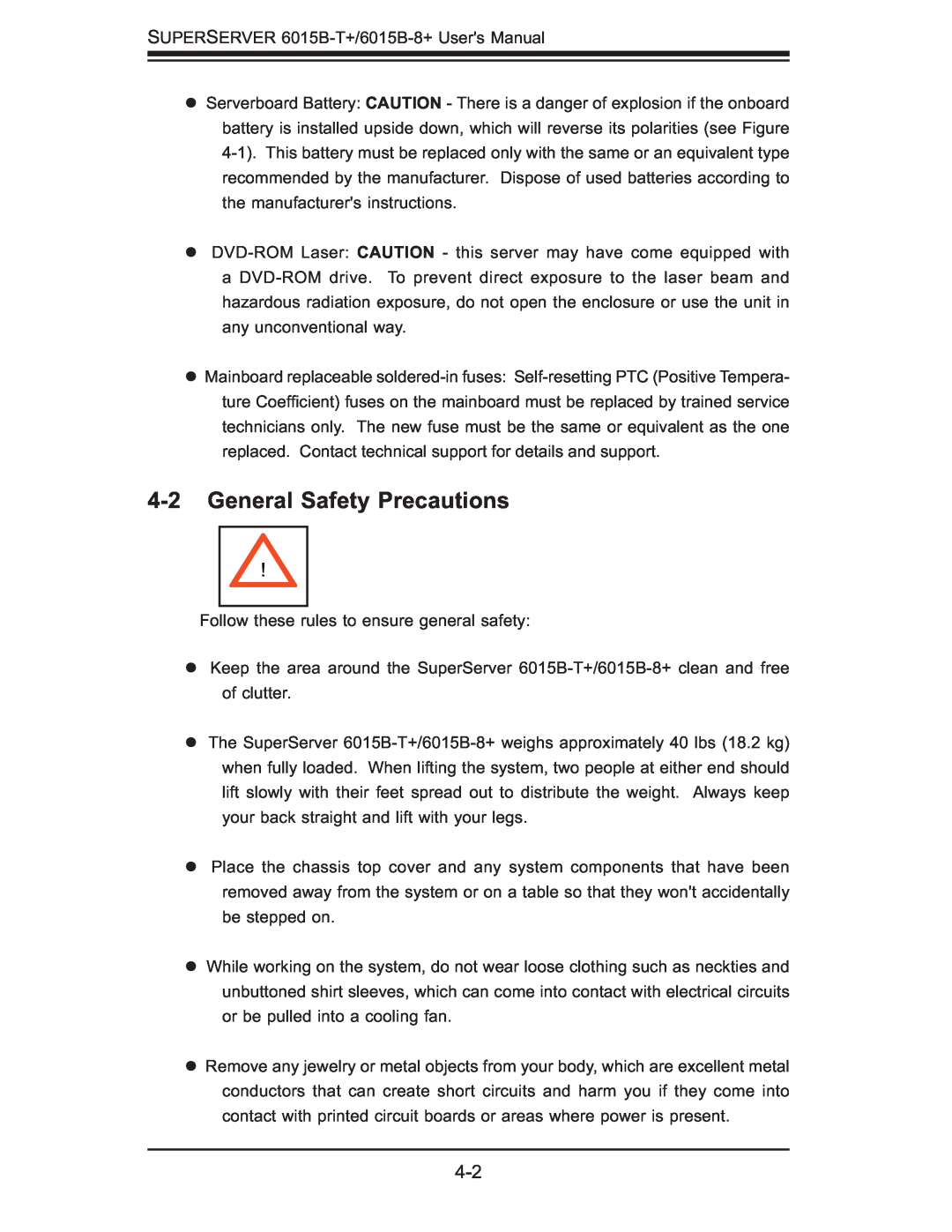SUPER MICRO Computer 6015B-8+ manual General Safety Precautions 
