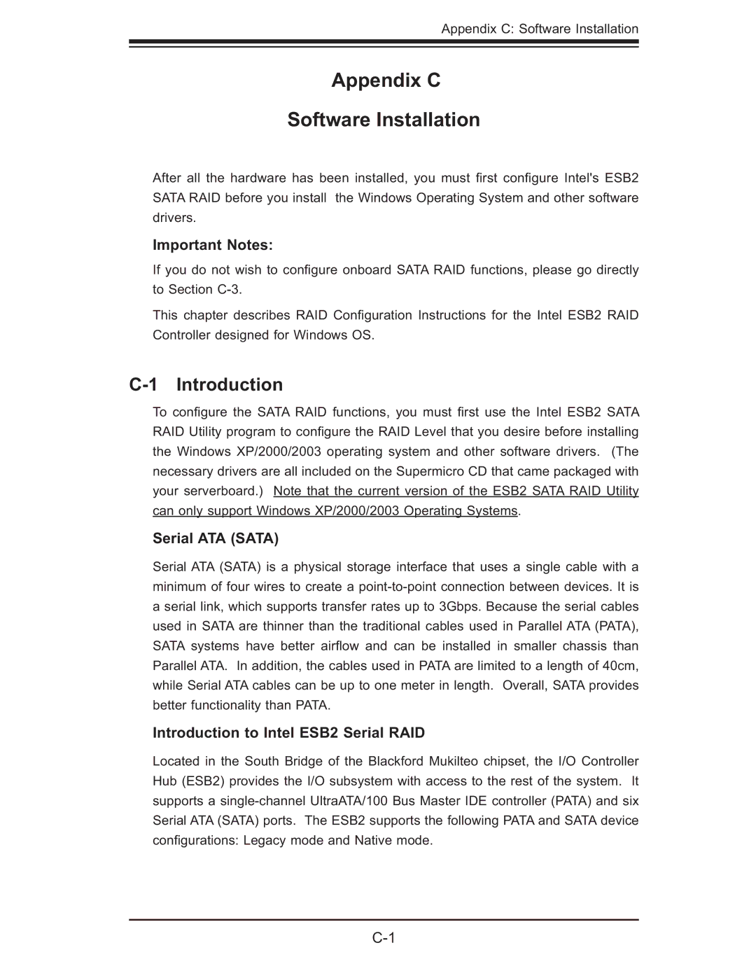 SUPER MICRO Computer 6015B-Ni manual Appendix C Software Installation, Important Notes, Serial ATA Sata 