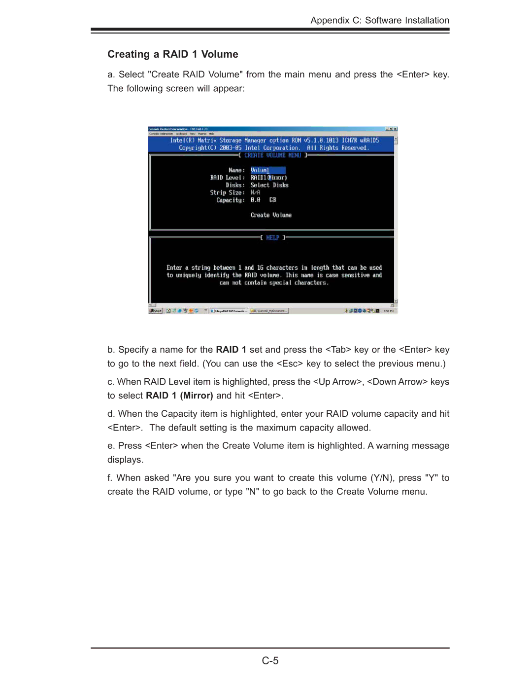 SUPER MICRO Computer 6015B-Ni manual Creating a RAID 1 Volume 