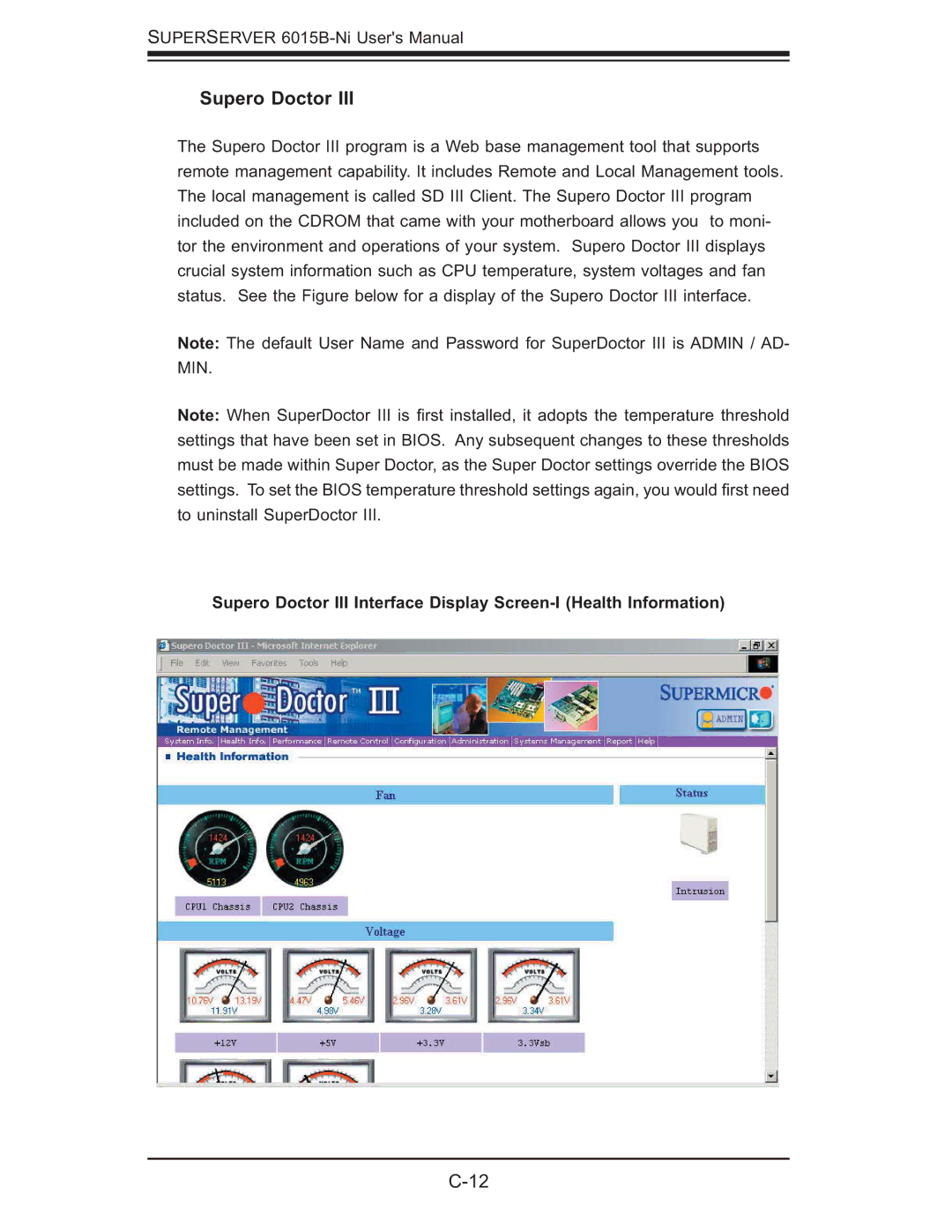 SUPER MICRO Computer 6015B-Ni manual Supero Doctor 