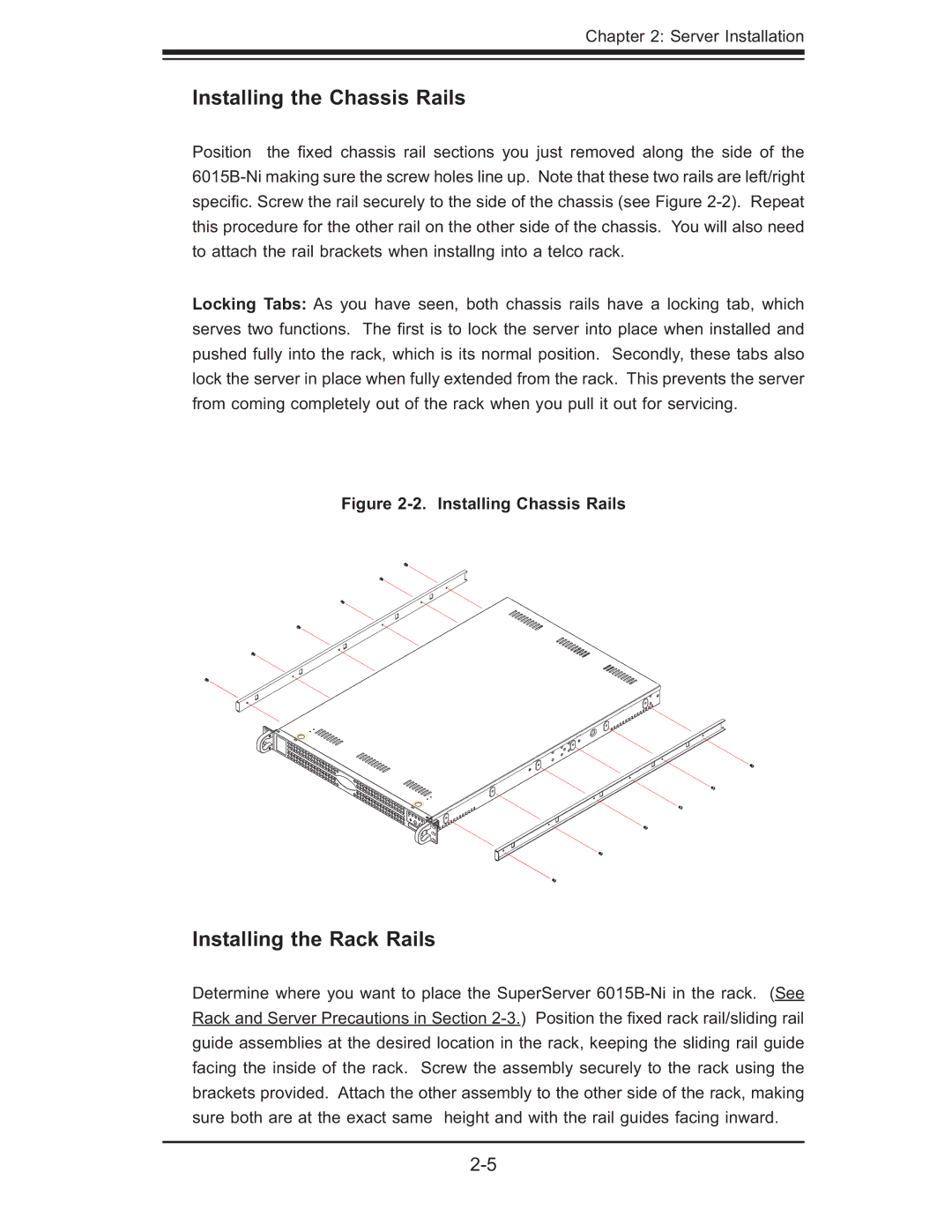 SUPER MICRO Computer 6015B-Ni manual Installing the Chassis Rails, Installing the Rack Rails 