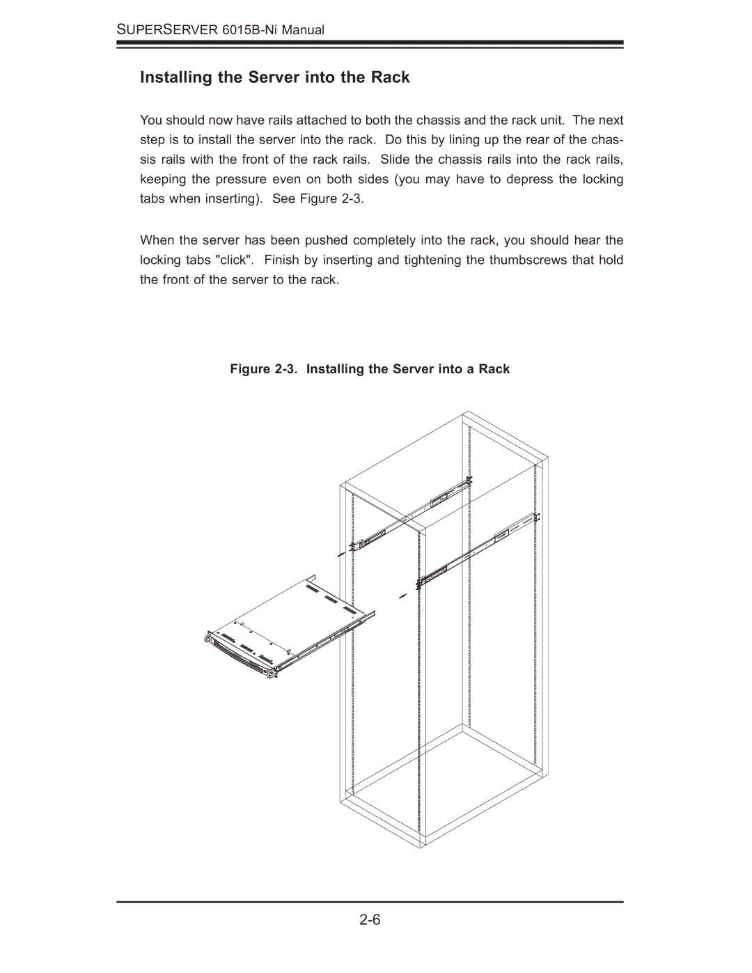 SUPER MICRO Computer 6015B-Ni manual Installing the Server into the Rack, Installing the Server into a Rack 
