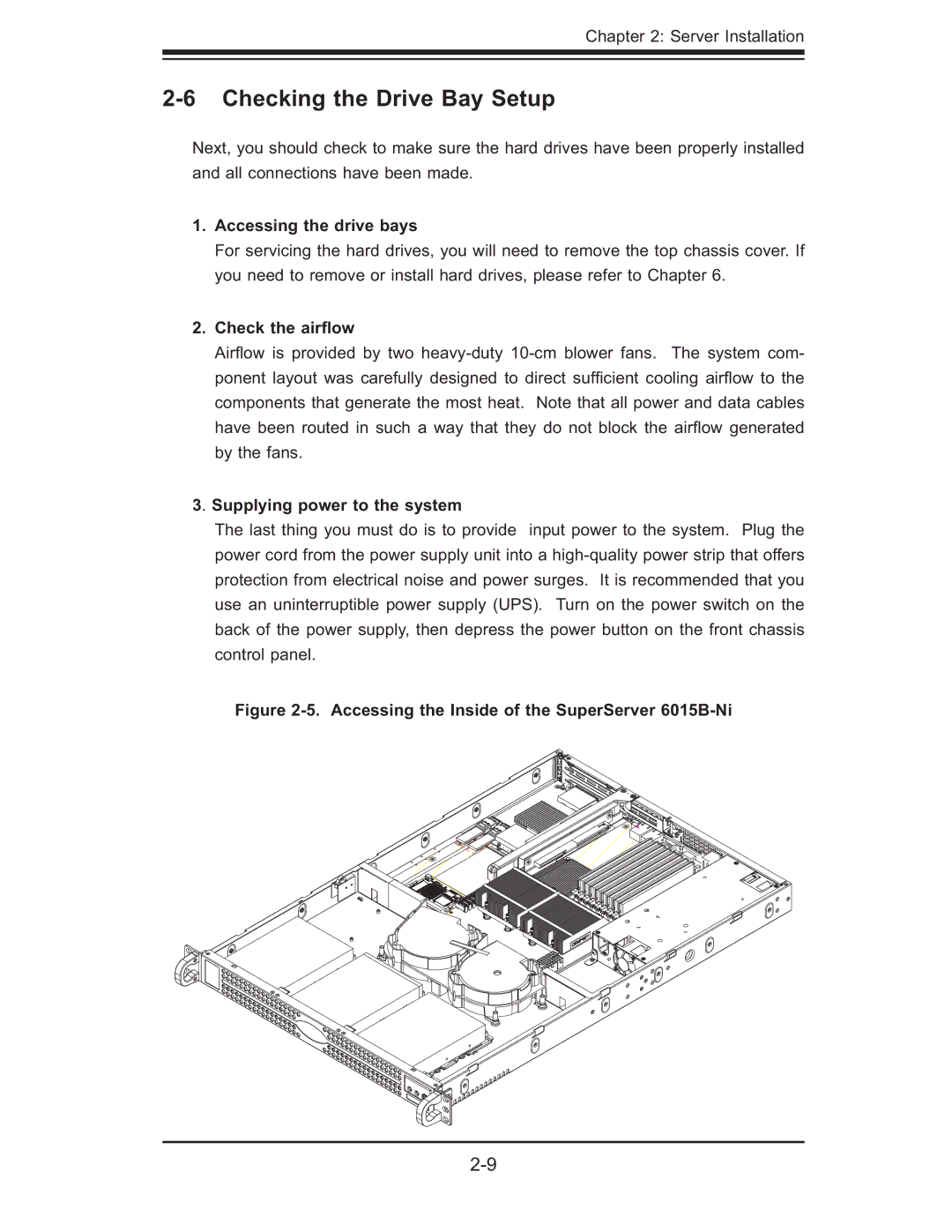 SUPER MICRO Computer 6015B-Ni manual Checking the Drive Bay Setup, Accessing the drive bays, Check the airﬂow 