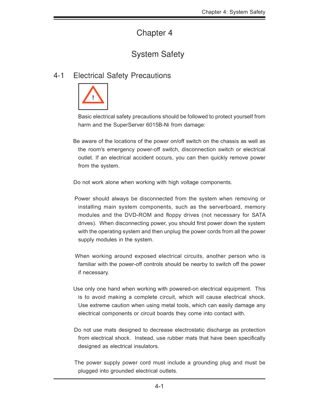 SUPER MICRO Computer 6015B-Ni manual Chapter System Safety, Electrical Safety Precautions 