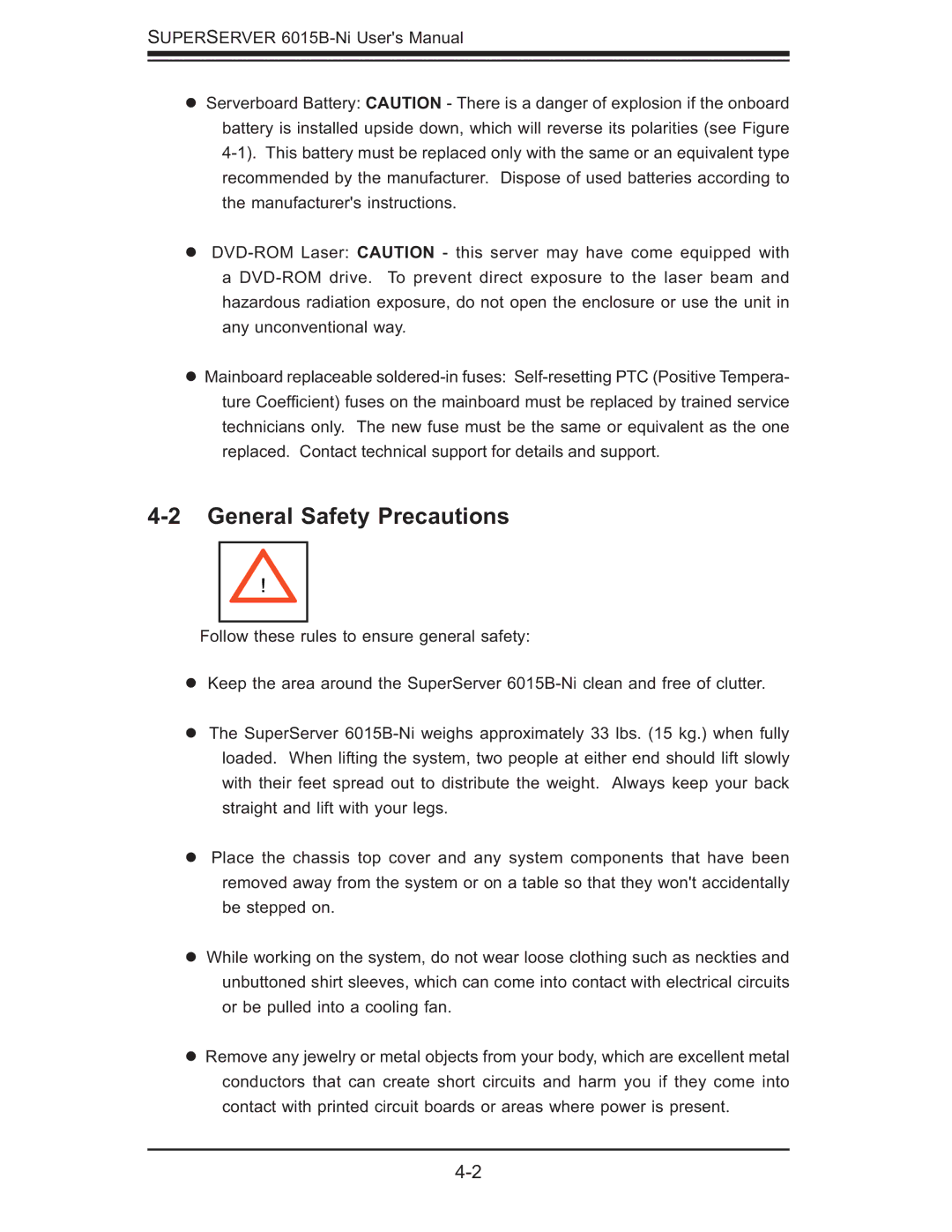 SUPER MICRO Computer 6015B-Ni manual General Safety Precautions 