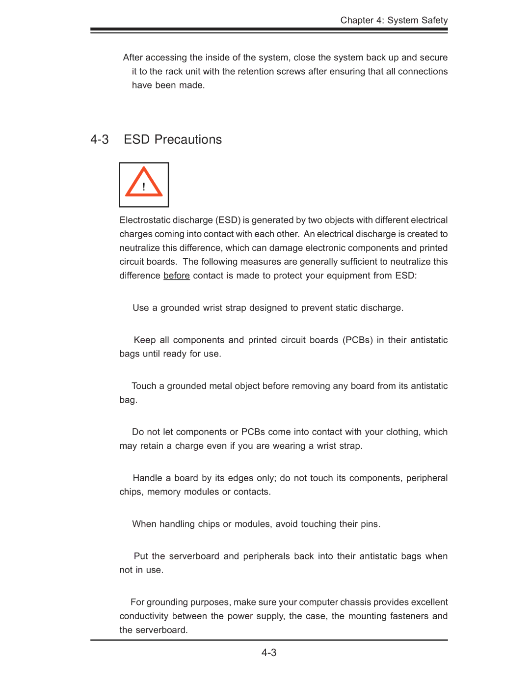 SUPER MICRO Computer 6015B-Ni manual ESD Precautions 