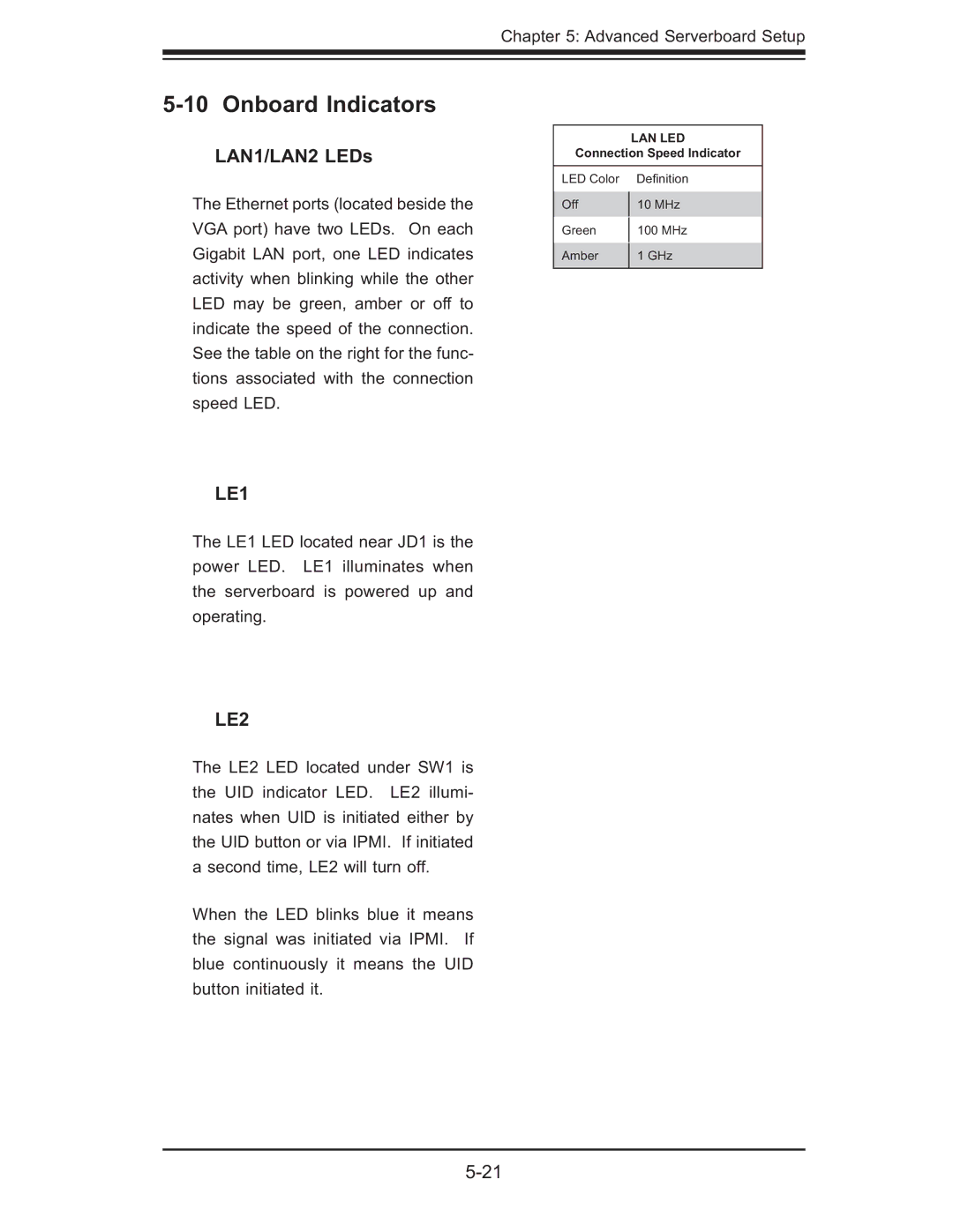 SUPER MICRO Computer 6015B-Ni manual Onboard Indicators, LAN1/LAN2 LEDs 