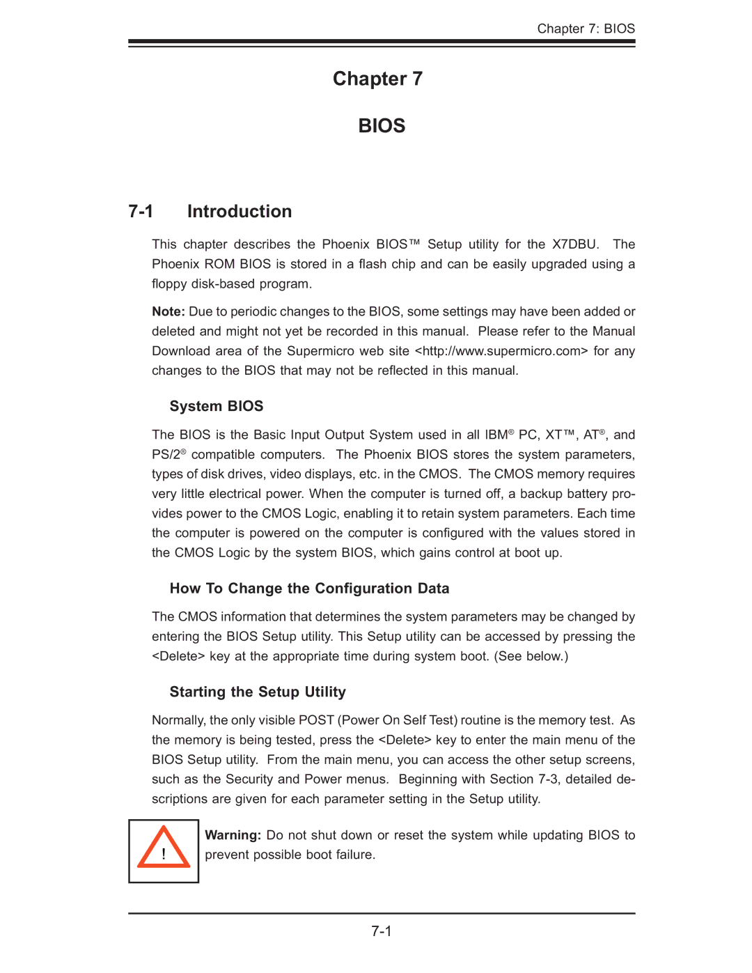 SUPER MICRO Computer 6015B-Ni manual Chapter, Introduction, System Bios, How To Change the Conﬁguration Data 