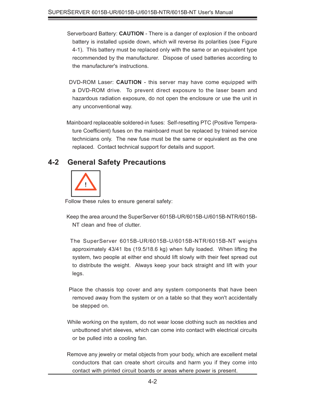 SUPER MICRO Computer 6015B-NTR, 6015B-U, 6015b-RU user manual General Safety Precautions 