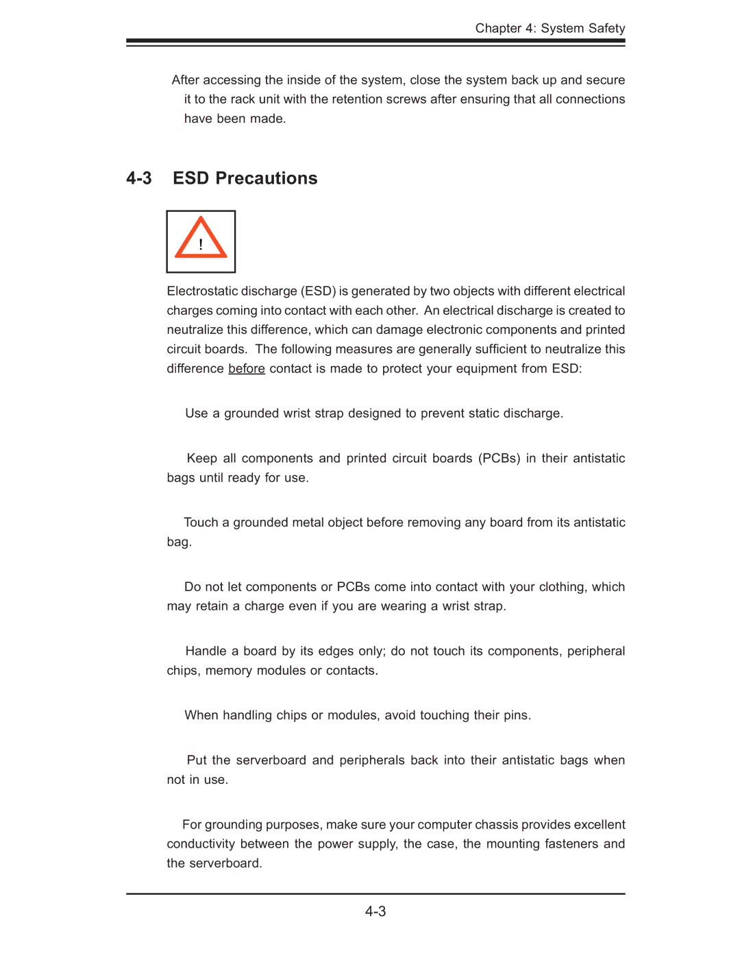 SUPER MICRO Computer 6015B-U, 6015B-NTR, 6015b-RU user manual ESD Precautions 