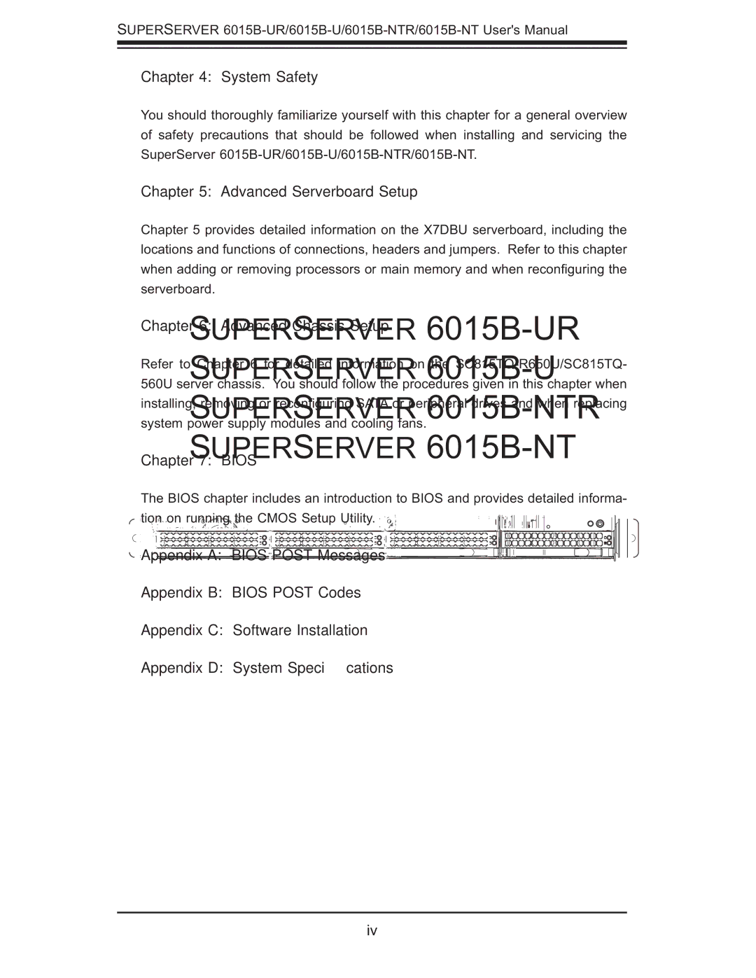 SUPER MICRO Computer 6015B-NTR, 6015B-U, 6015b-RU System Safety, Advanced Serverboard Setup, Advanced Chassis Setup, Bios 