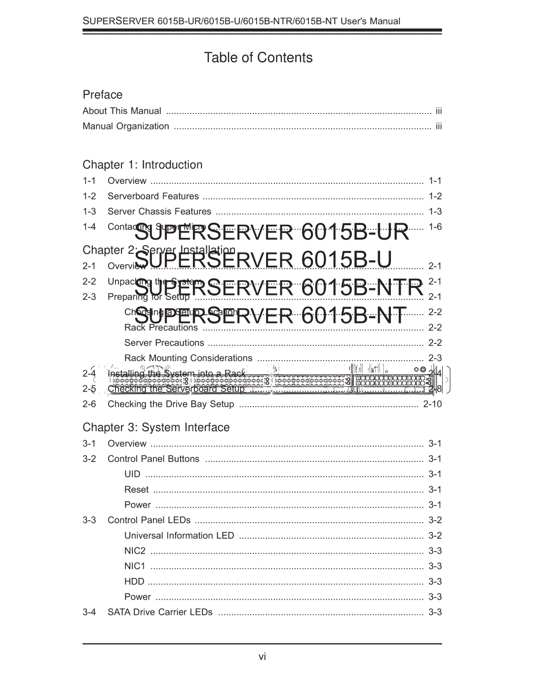 SUPER MICRO Computer 6015b-RU, 6015B-NTR, 6015B-U user manual Table of Contents 