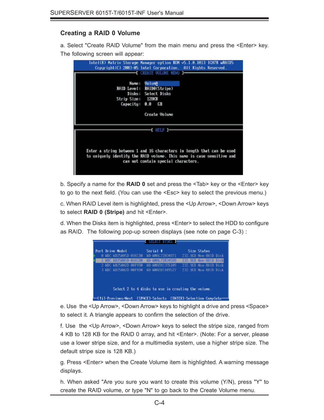 SUPER MICRO Computer 6015T-INF, 6015T-T manual Creating a RAID 0 Volume 