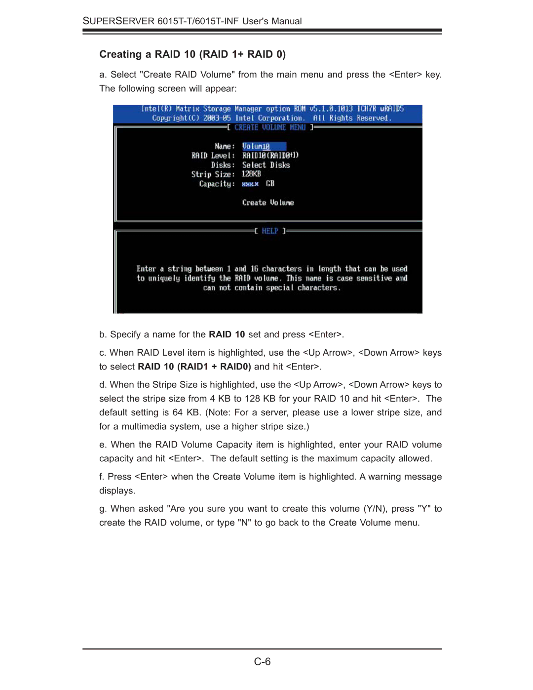 SUPER MICRO Computer 6015T-INF, 6015T-T manual Creating a RAID 10 RAID 1+ RAID 