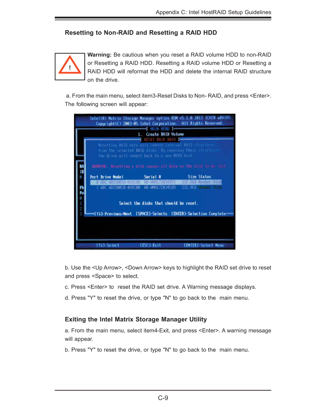 SUPER MICRO Computer 6015T-T, 6015T-INF manual Resetting to Non-RAID and Resetting a RAID HDD 