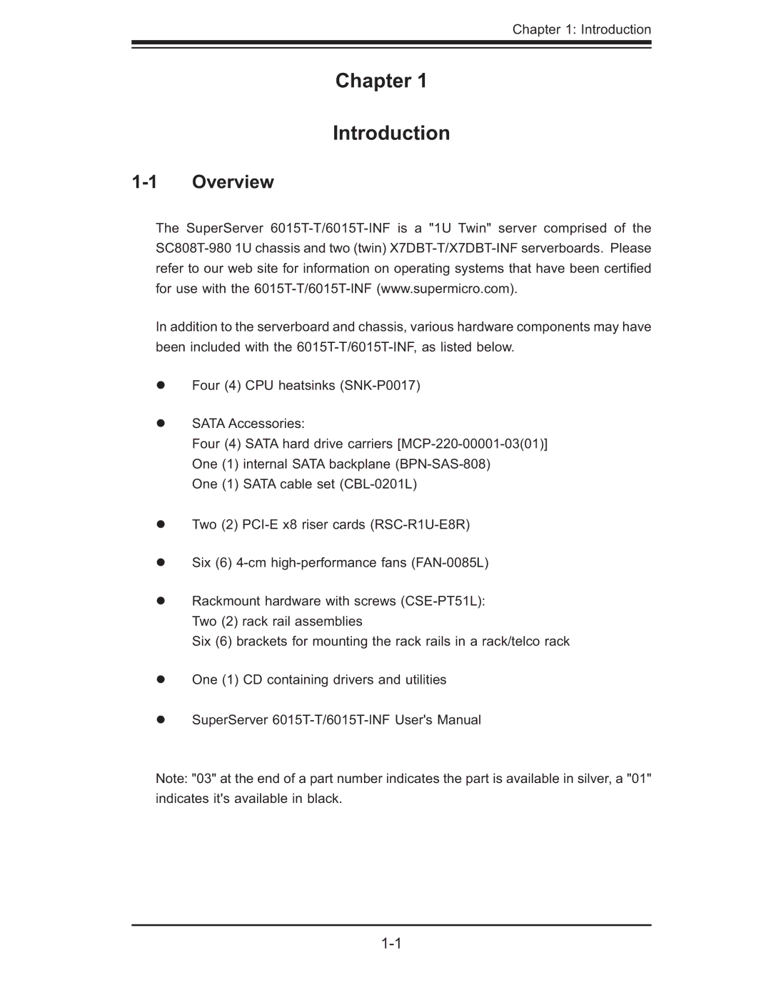 SUPER MICRO Computer 6015T-T, 6015T-INF manual Chapter Introduction, Overview 