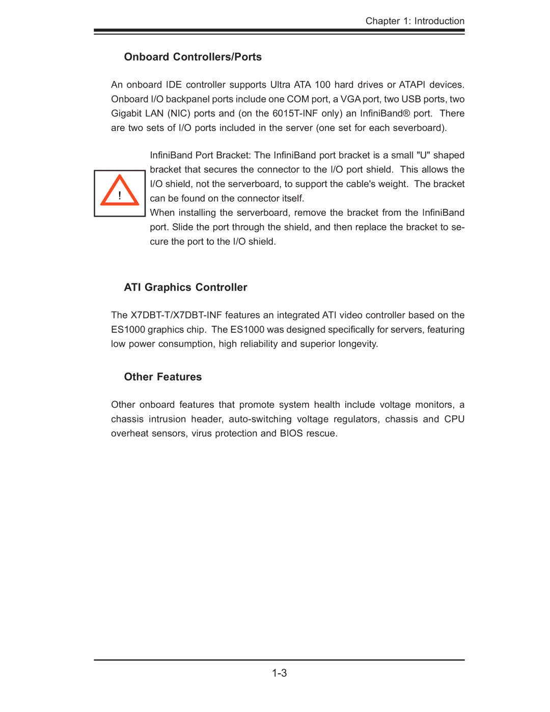 SUPER MICRO Computer 6015T-T, 6015T-INF manual Onboard Controllers/Ports, ATI Graphics Controller, Other Features 